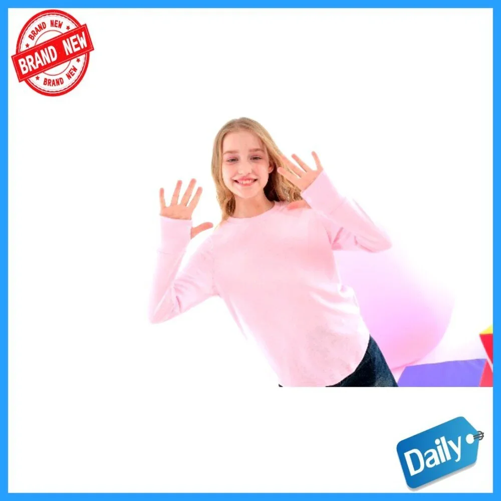 3 Pack Girls Long Sleeve Tees with Thumb Holes Cotton Crew Neck Layering Tops